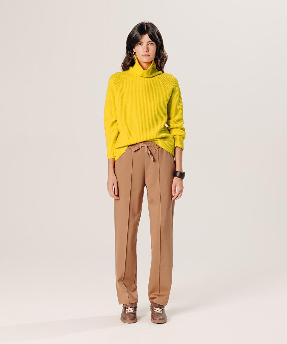 rodier Pull col roulé côtelé en cachemire jaune