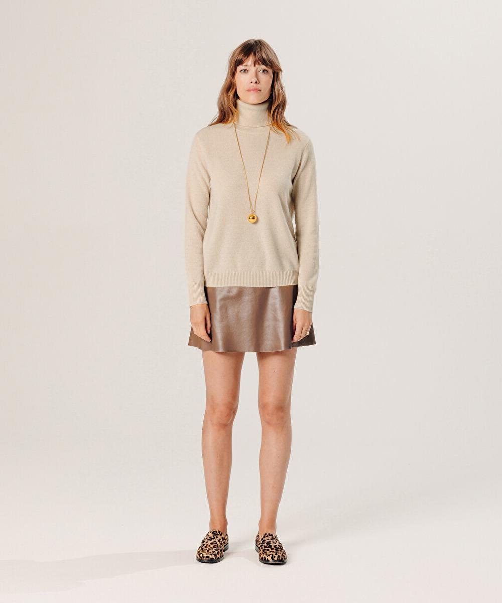 rodier Pull col roulé en cachemire beige