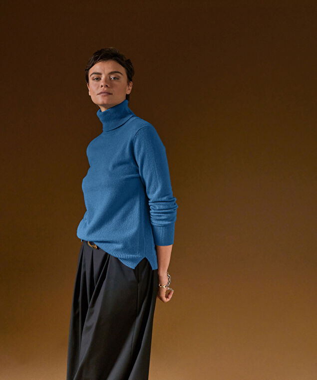 Rodier Pull Col Roulé En Cachemire Bleu Azur