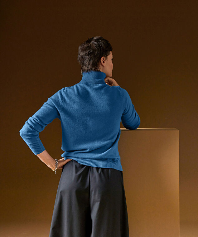 Rodier Pull Col Roulé En Cachemire Bleu Azur