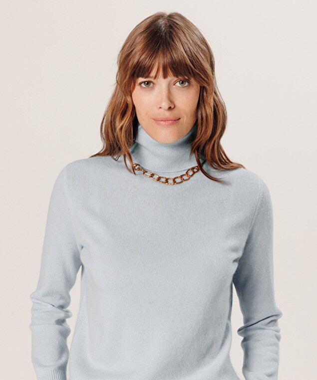 Rodier Pull Col Roulé En Cachemire Bleu Ciel