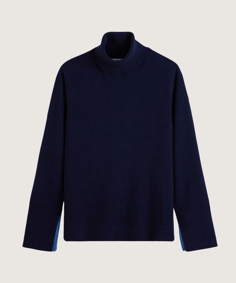 rodier Pull col roulé en cachemire bleu marine