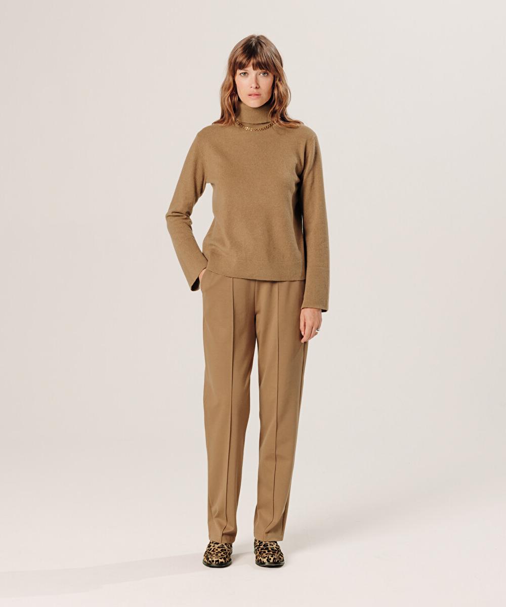rodier Pull col roulé en cachemire marron camel