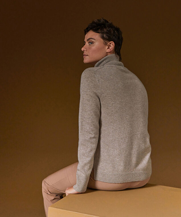 Rodier Pull Col Roulé En Cachemire Marron Taupe