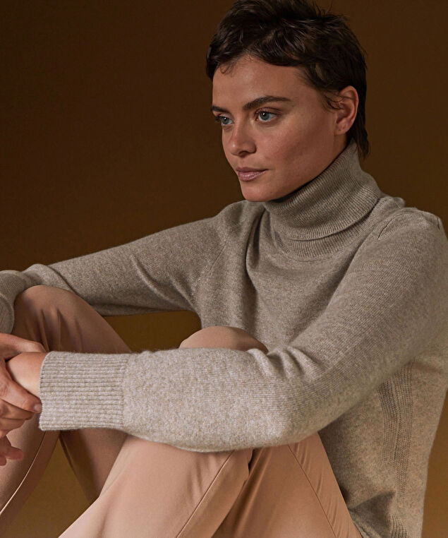 Rodier Pull Col Roulé En Cachemire Marron Taupe