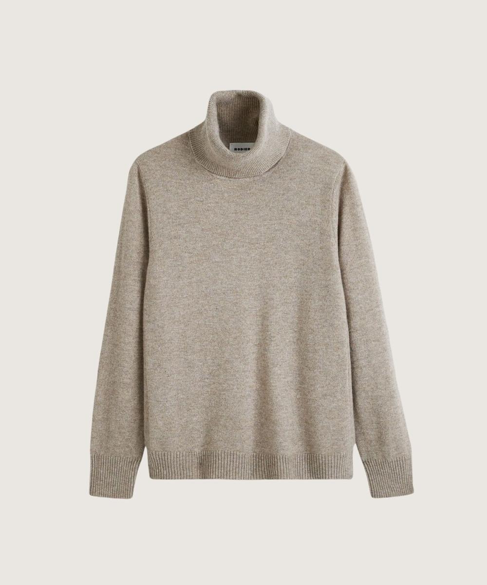 rodier Pull col roulé en cachemire marron taupe