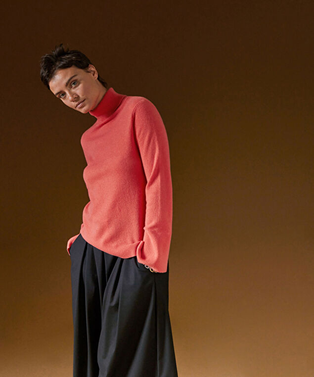 Rodier Pull Col Roulé En Cachemire Orange Corail