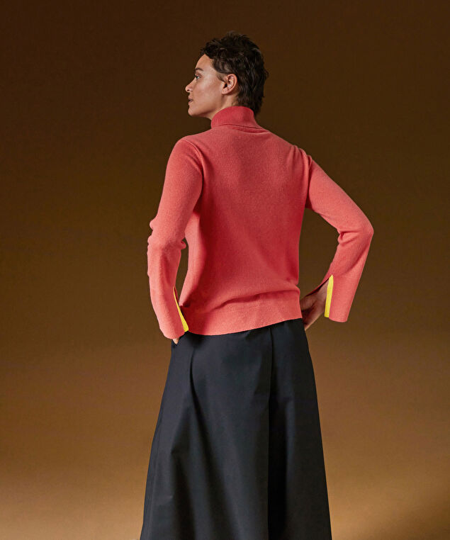 Rodier Pull Col Roulé En Cachemire Orange Corail