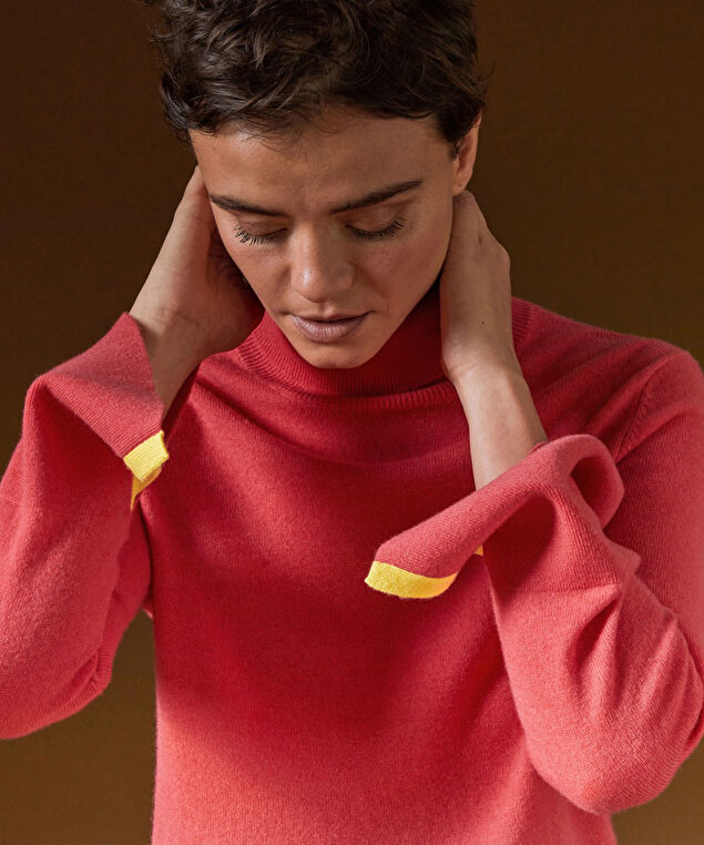 Rodier Pull Col Roulé En Cachemire Orange Corail