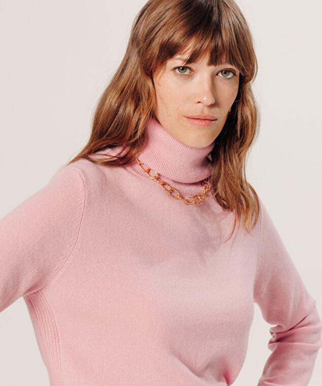 Rodier Pull Col Roulé En Cachemire Rose Poudre