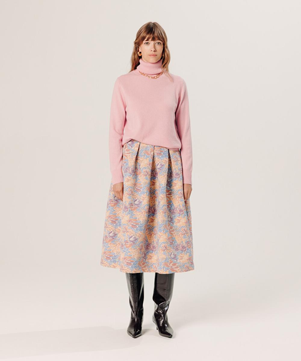 rodier Pull col roulé en cachemire rose poudre