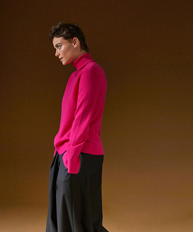 Rodier Pull Col Roulé En Cachemire Rose Tonique