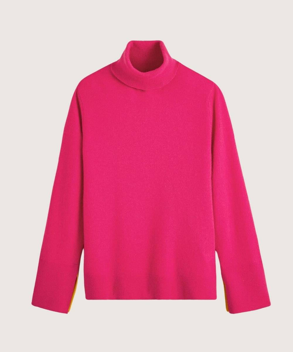 rodier Pull col roulé en cachemire rose tonique