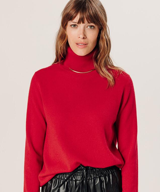 Rodier Pull Col Roulé En Cachemire Rouge