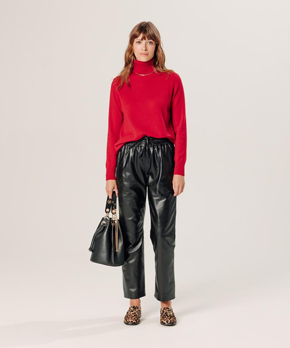 rodier Pull col roulé en cachemire rouge