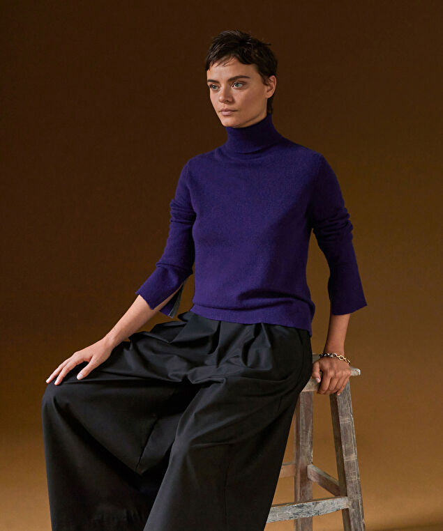 Rodier Pull Col Roulé En Cachemire Violet Foncé