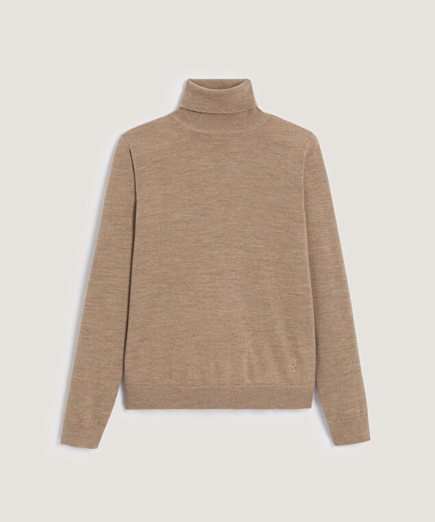 Rodier Pull Col Roulé En Laine Mérinos Beige