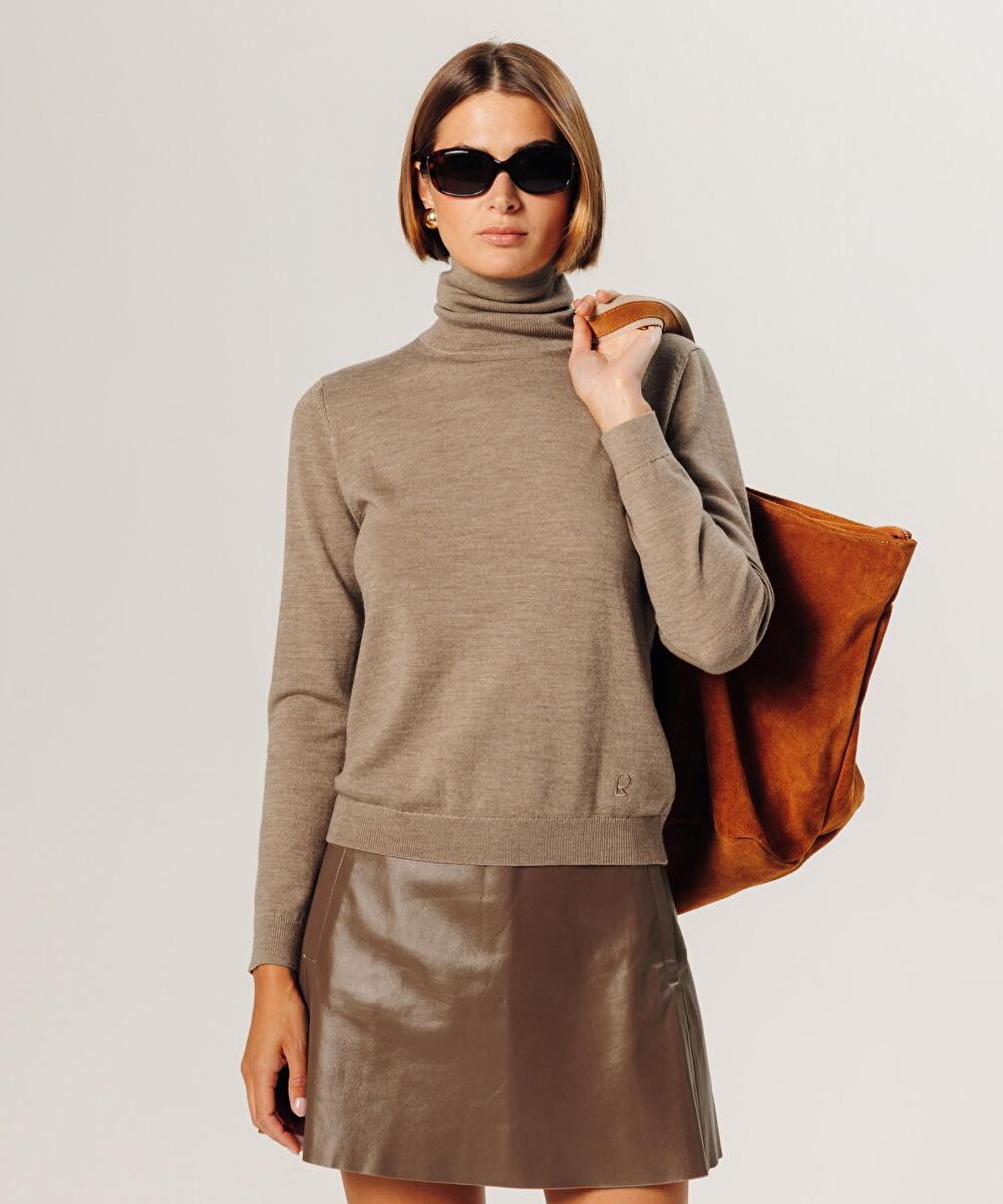 rodier Pull col roulé en laine mérinos beige