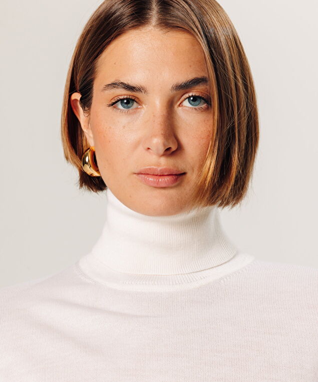 Rodier Pull Col Roulé En Laine Mérinos Blanc