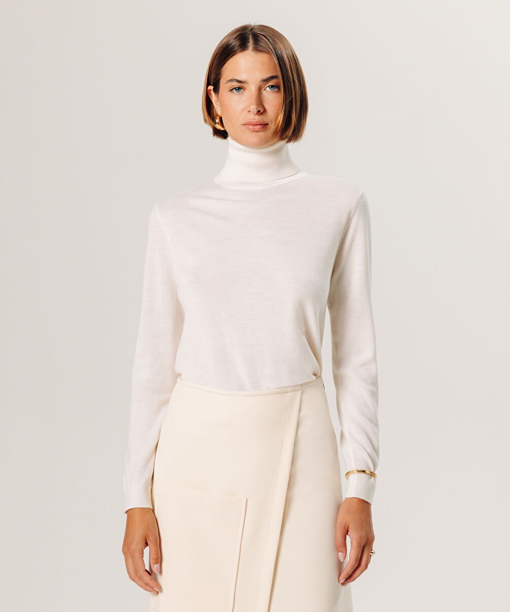 rodier Pull col roulé en laine mérinos blanc