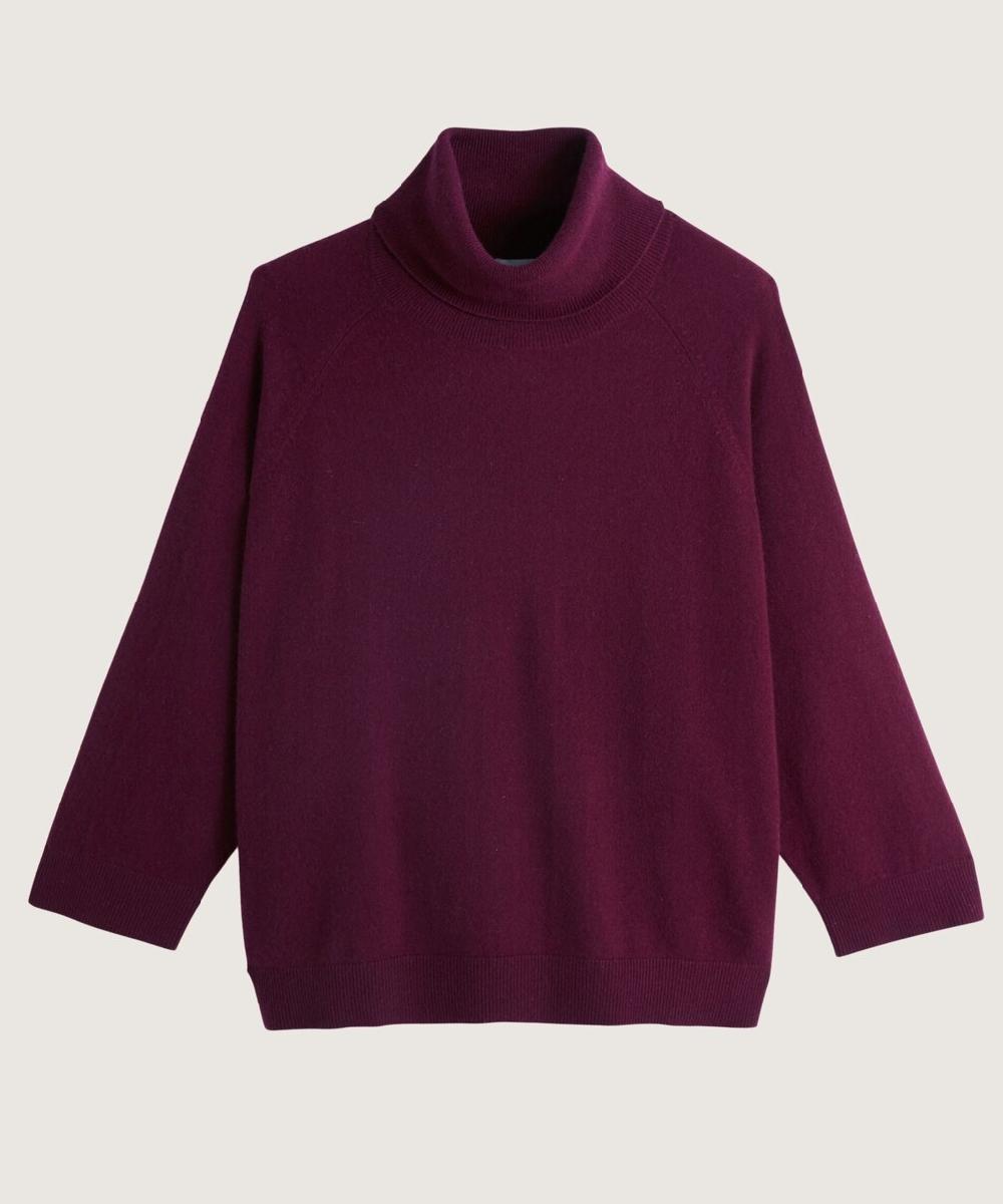 rodier Pull col roulé oversize cachemire bordeaux
