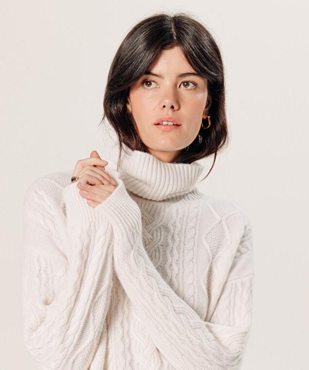 Rodier Pull Col Roulé Torsadé En Cachemire Blanc