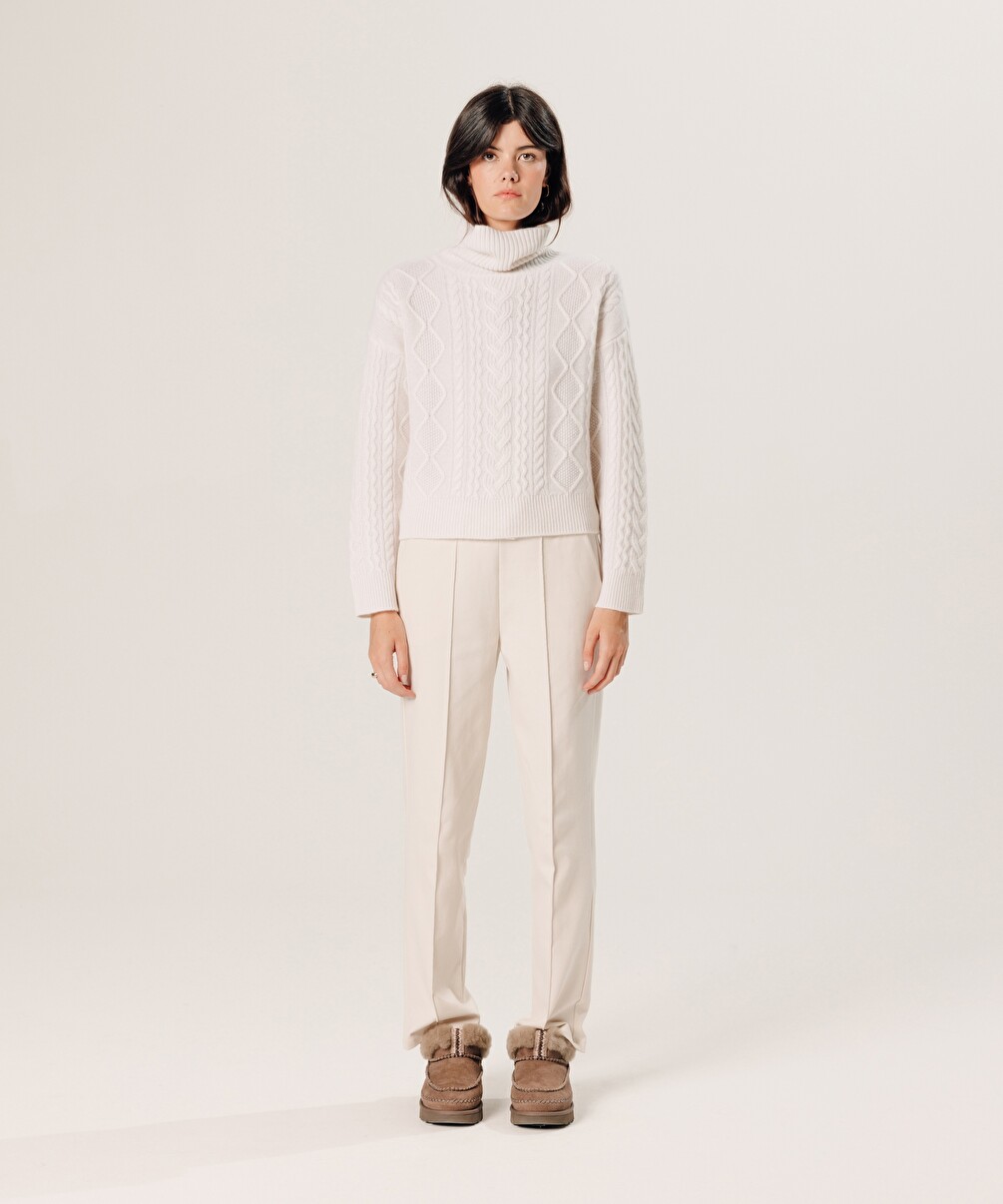 rodier Pull col roulé torsadé en cachemire blanc