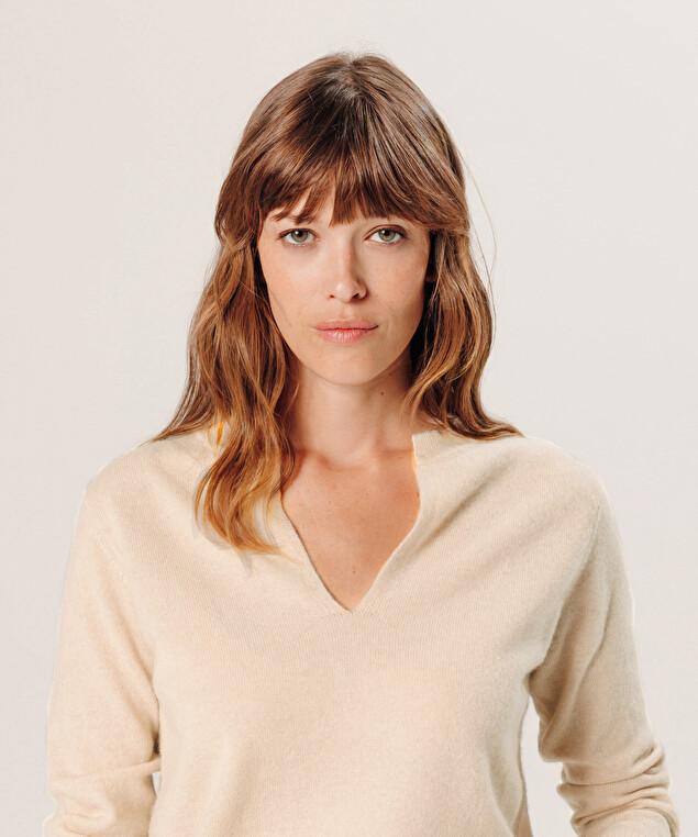 Rodier Pull Col Tunisien En Cachemire Beige