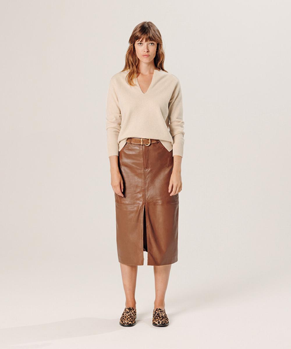 rodier Pull col tunisien en cachemire beige