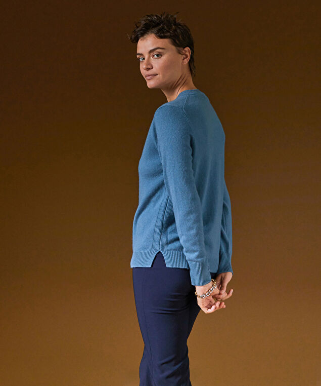 Rodier Pull Col Tunisien En Cachemire Bleu Azur