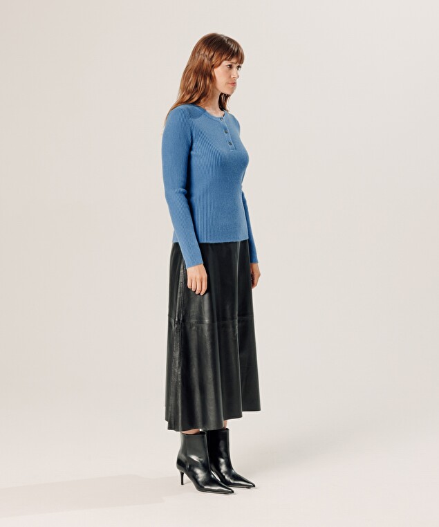 Rodier Pull Col Tunisien En Cachemire Bleu Azur