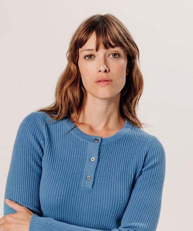 Rodier Pull Col Tunisien En Cachemire Bleu Azur