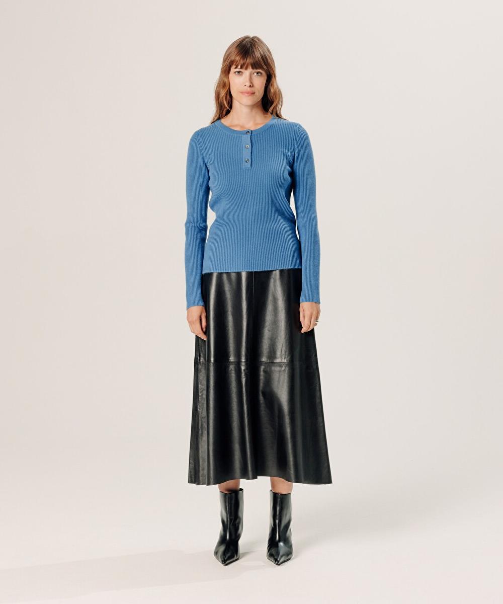 rodier Pull col tunisien en cachemire bleu azur