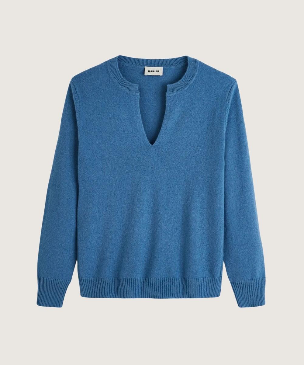 rodier Pull col tunisien en cachemire bleu azur