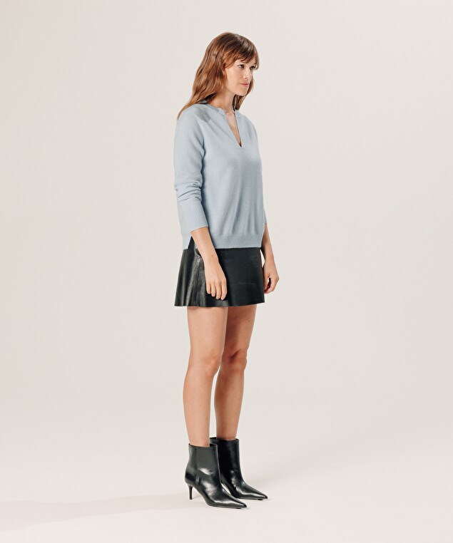 Rodier Pull Col Tunisien En Cachemire Bleu Ciel