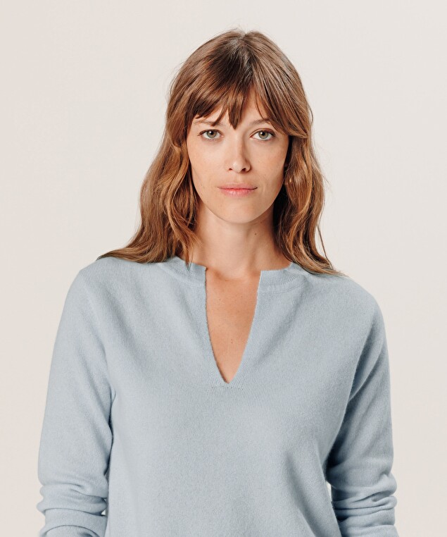 Rodier Pull Col Tunisien En Cachemire Bleu Ciel