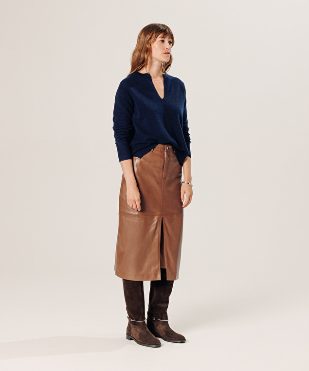 Rodier Pull Col Tunisien En Cachemire Bleu Nuit