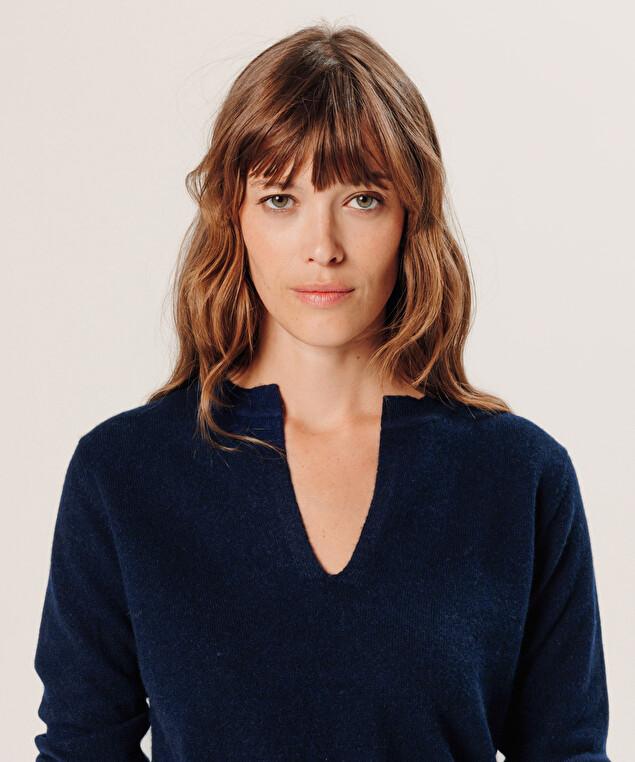 Rodier Pull Col Tunisien En Cachemire Bleu Nuit