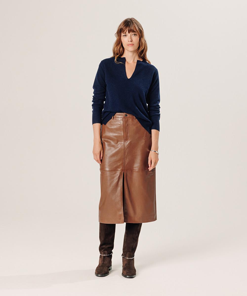 rodier Pull col tunisien en cachemire bleu nuit