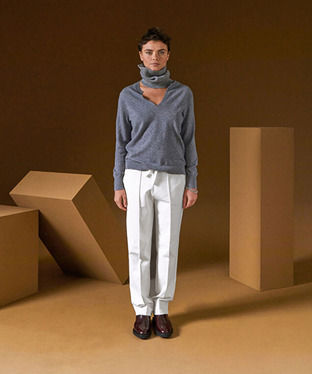 Rodier Pull Col Tunisien En Cachemire Gris