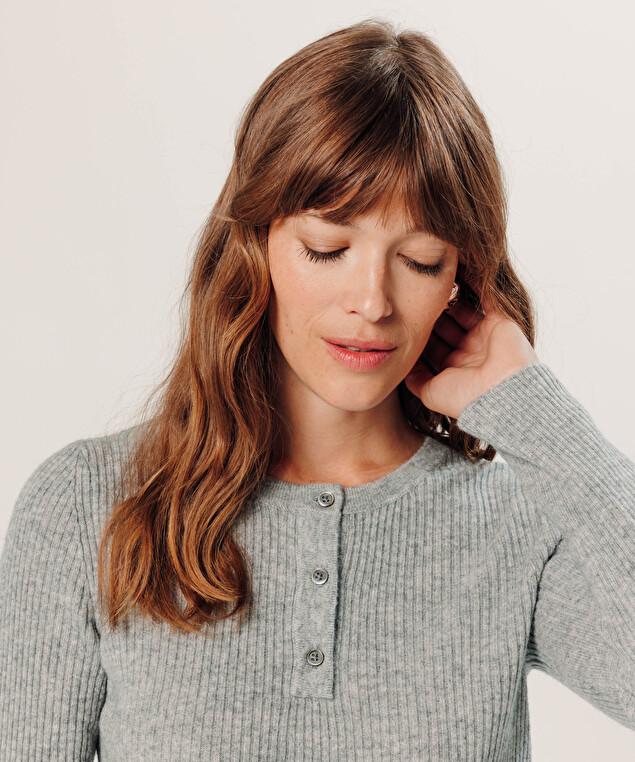 Rodier Pull Col Tunisien En Cachemire Gris Clair