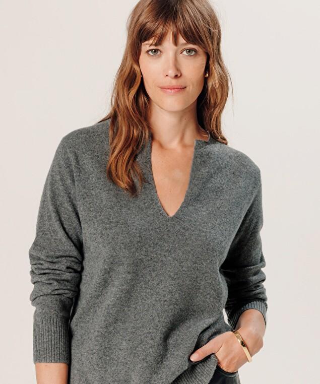 Rodier Pull Col Tunisien En Cachemire Gris Moyen