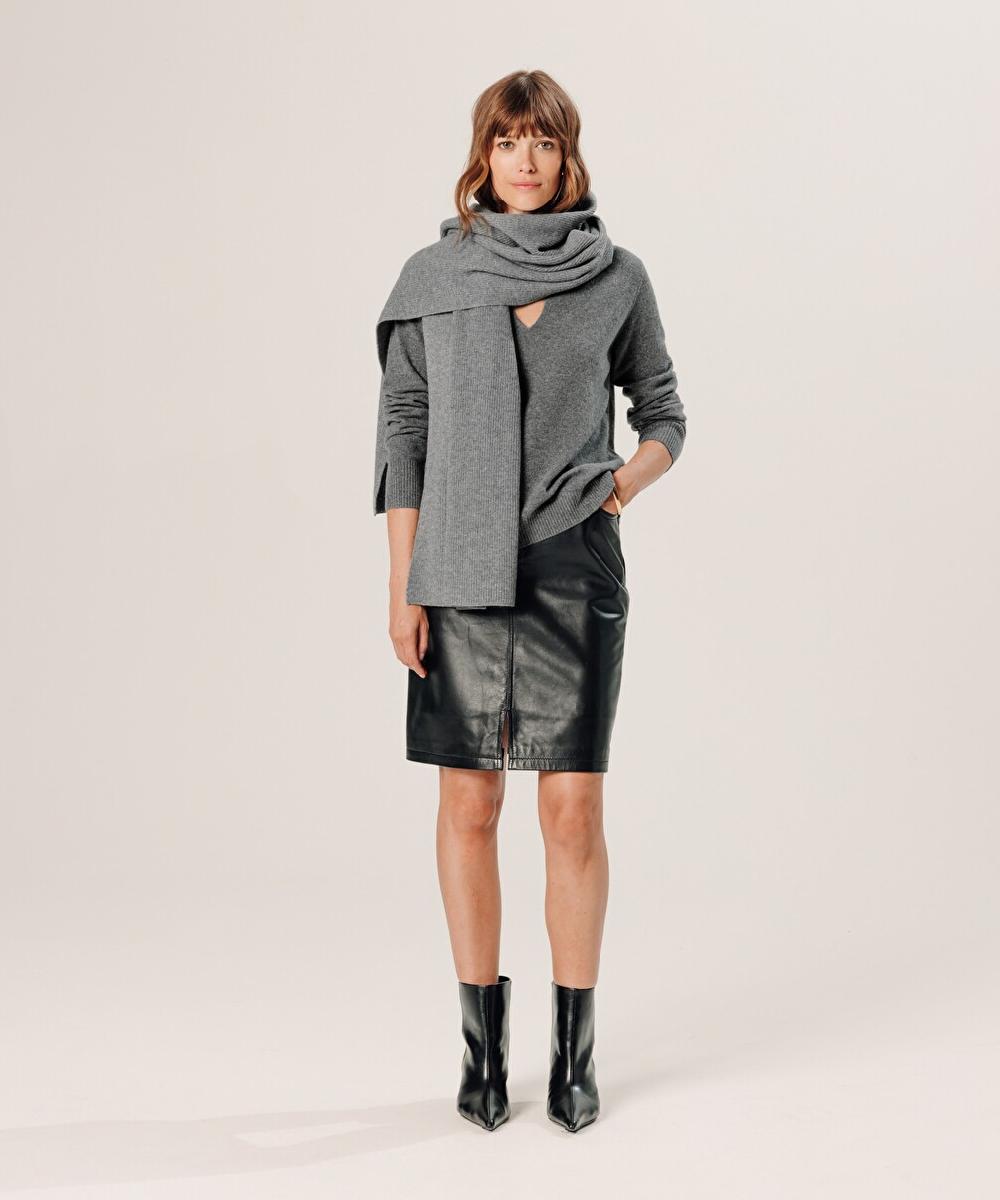 rodier Pull col tunisien en cachemire gris moyen