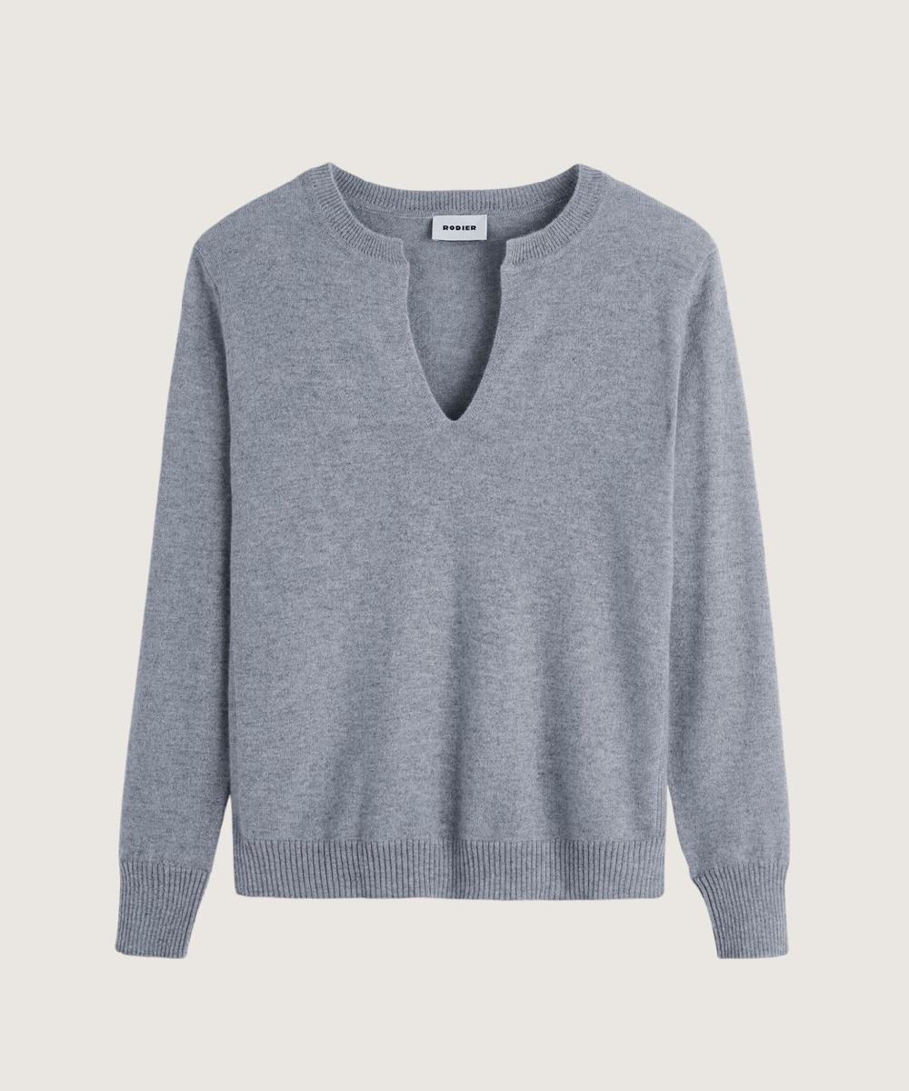 rodier Pull col tunisien en cachemire gris