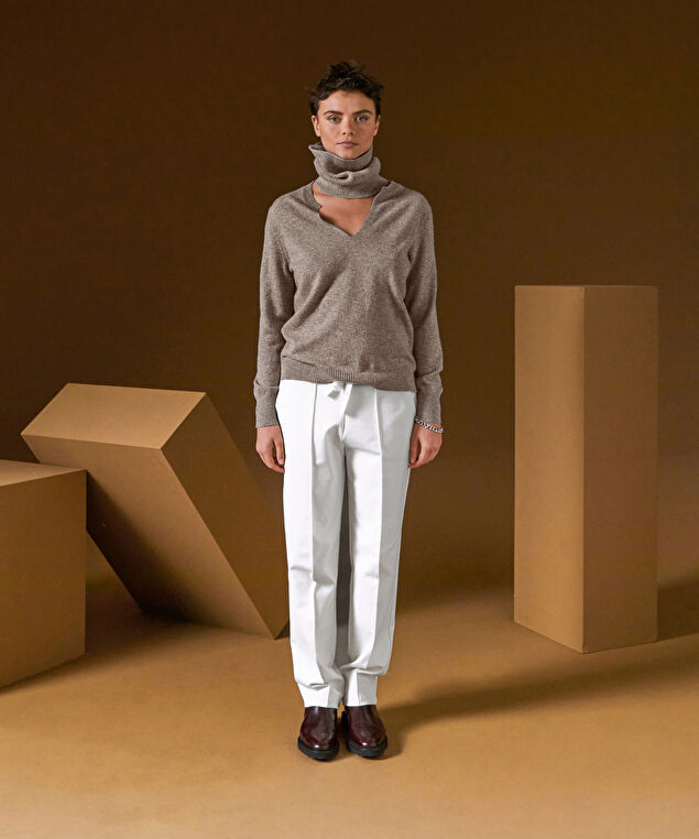 Rodier Pull Col Tunisien En Cachemire Marron Taupe