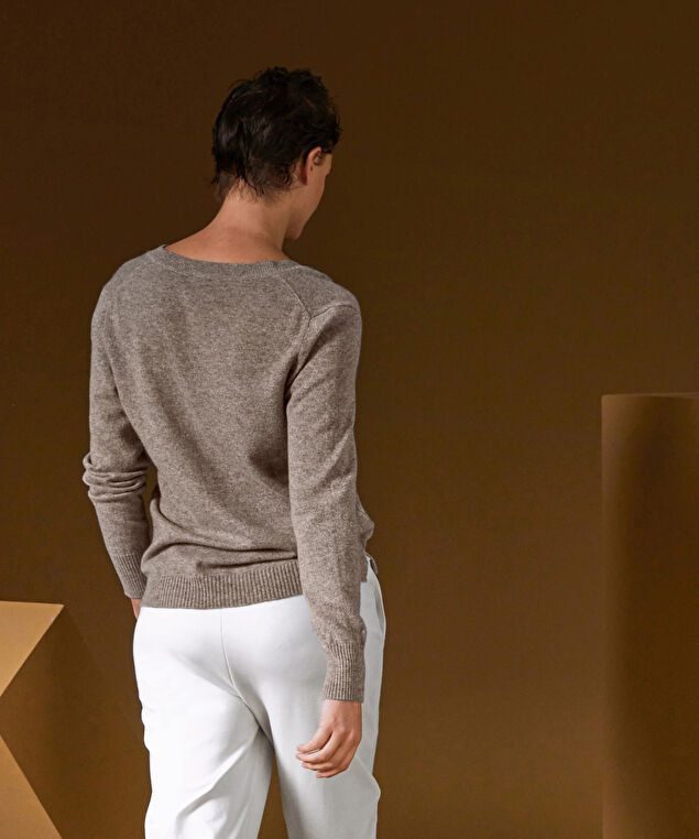 Rodier Pull Col Tunisien En Cachemire Marron Taupe