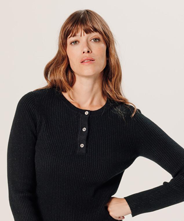 Rodier Pull Col Tunisien En Cachemire Noir