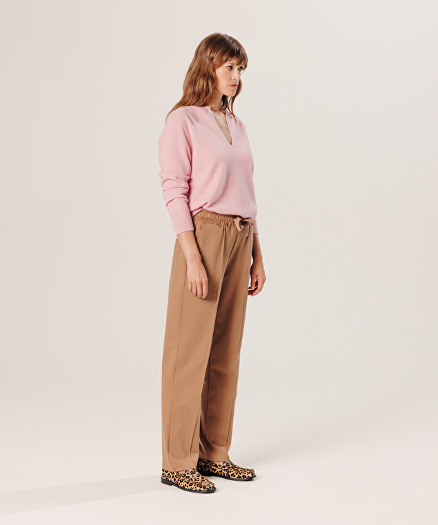 Rodier Pull Col Tunisien En Cachemire Rose Poudre