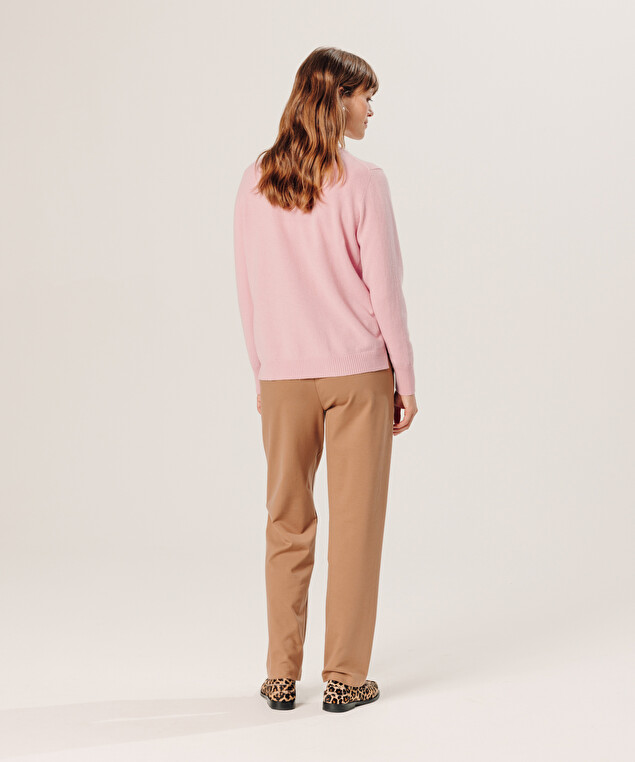 Rodier Pull Col Tunisien En Cachemire Rose Poudre