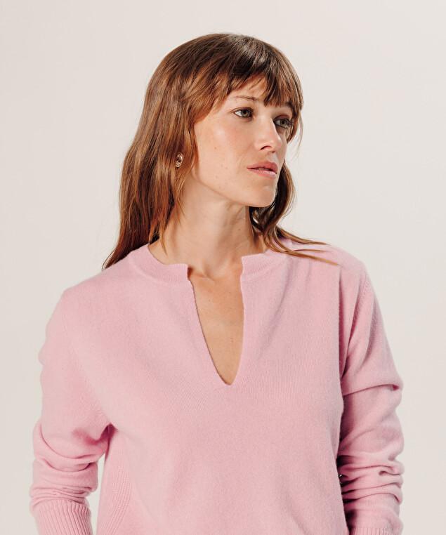 Rodier Pull Col Tunisien En Cachemire Rose Poudre